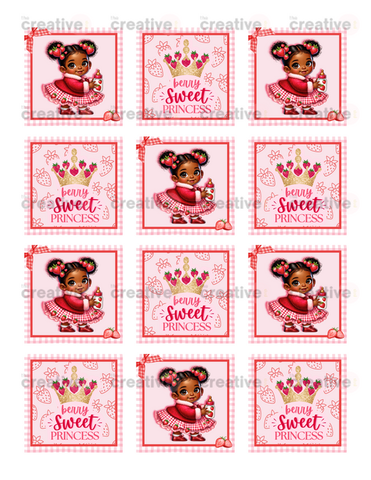Berry Sweet Baby Shower Printable Cupcake Toppers - Black Strawberry Girl Design - 12 Cupcake Topper, Instant PDF