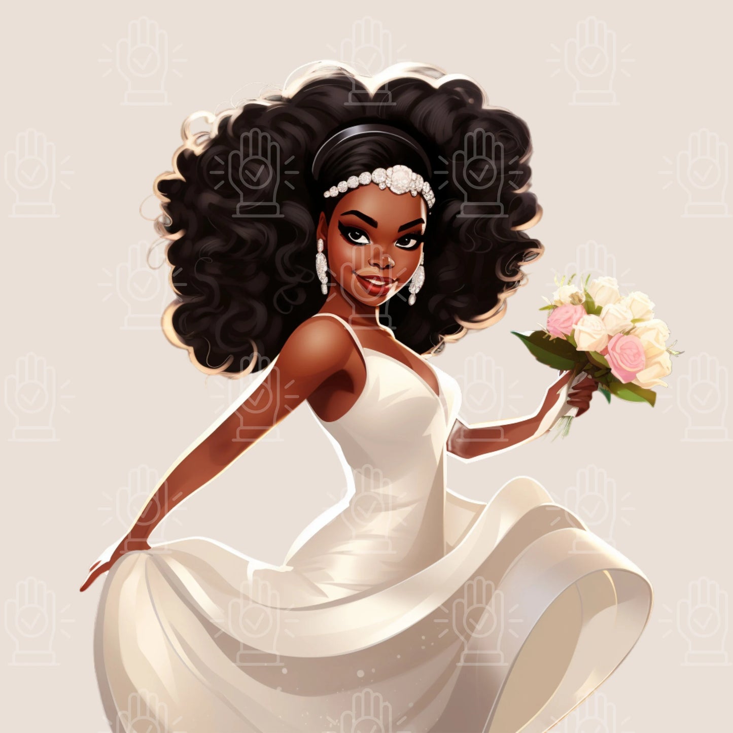 Funny Black Bride Clipart, 13 PNG, Expressive Wedding Cartoon