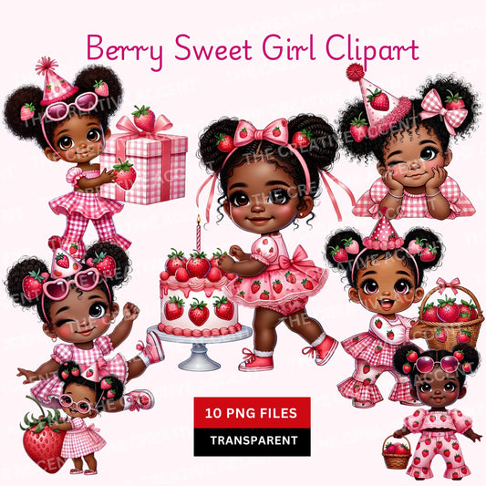 black girl berry sweet bday clipart with birthday hat