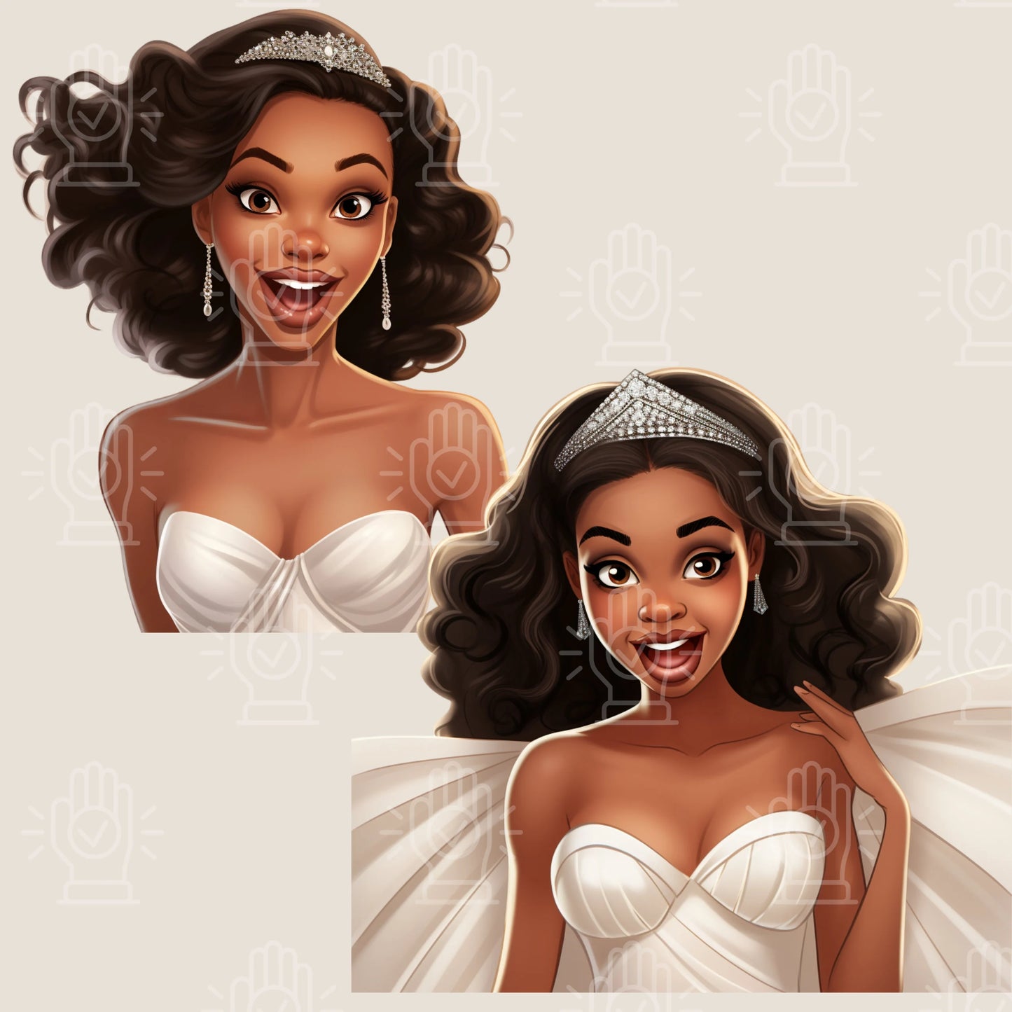 Funny Black Bride Clipart, 13 PNG, Expressive Wedding Cartoon