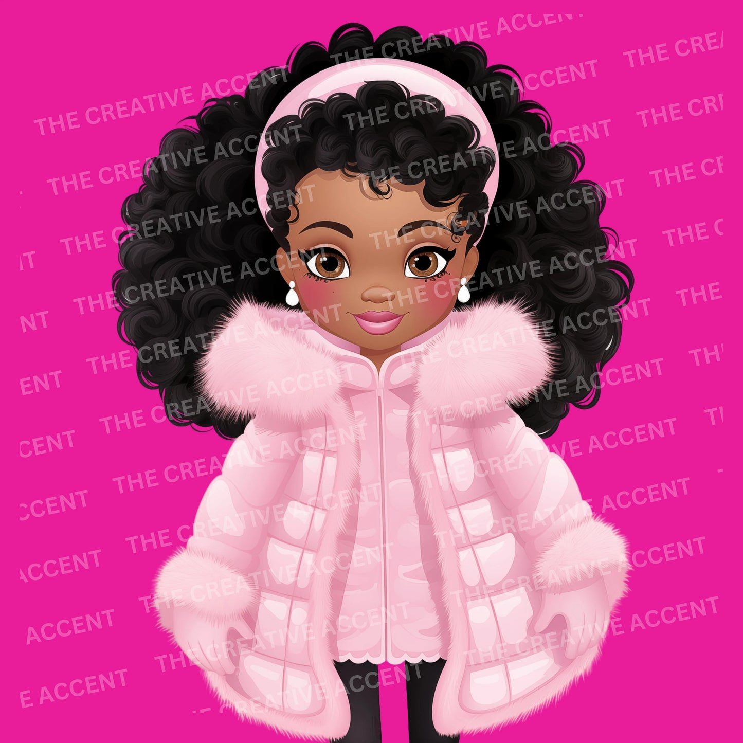 Little Black Girl Doll in Winter Coat Clipart, 5 PNG