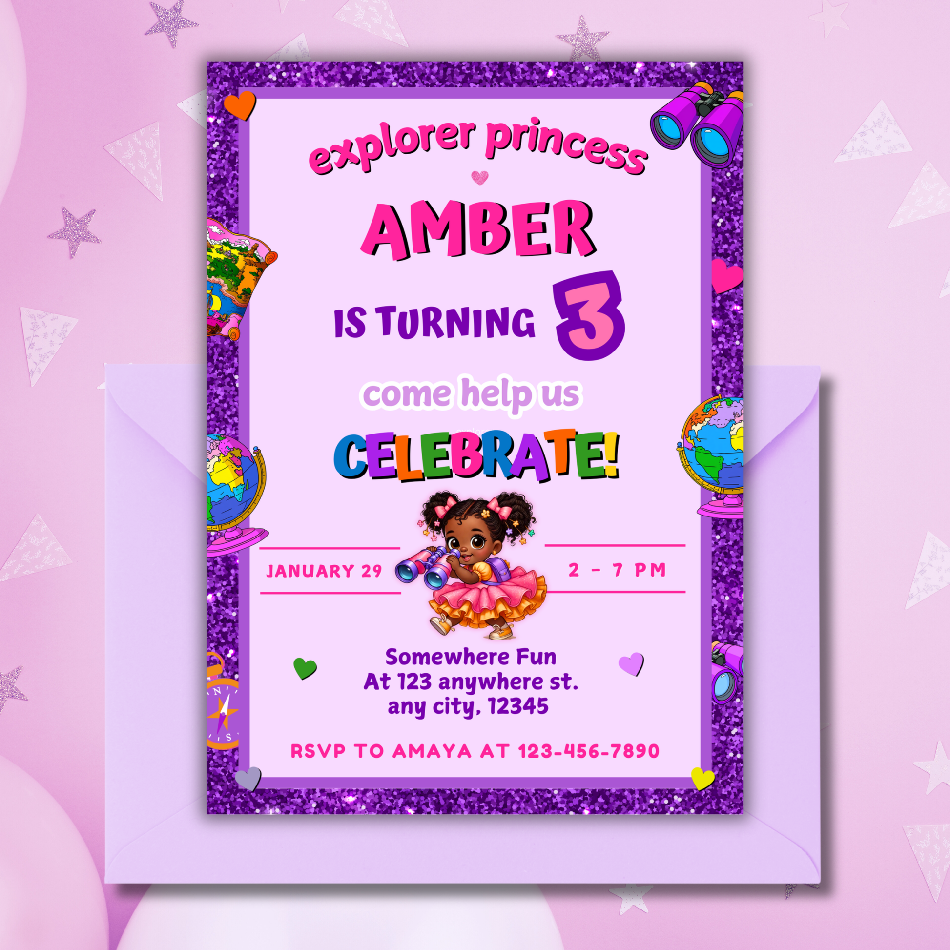 explorer girl birthday template editable the black baby party canva