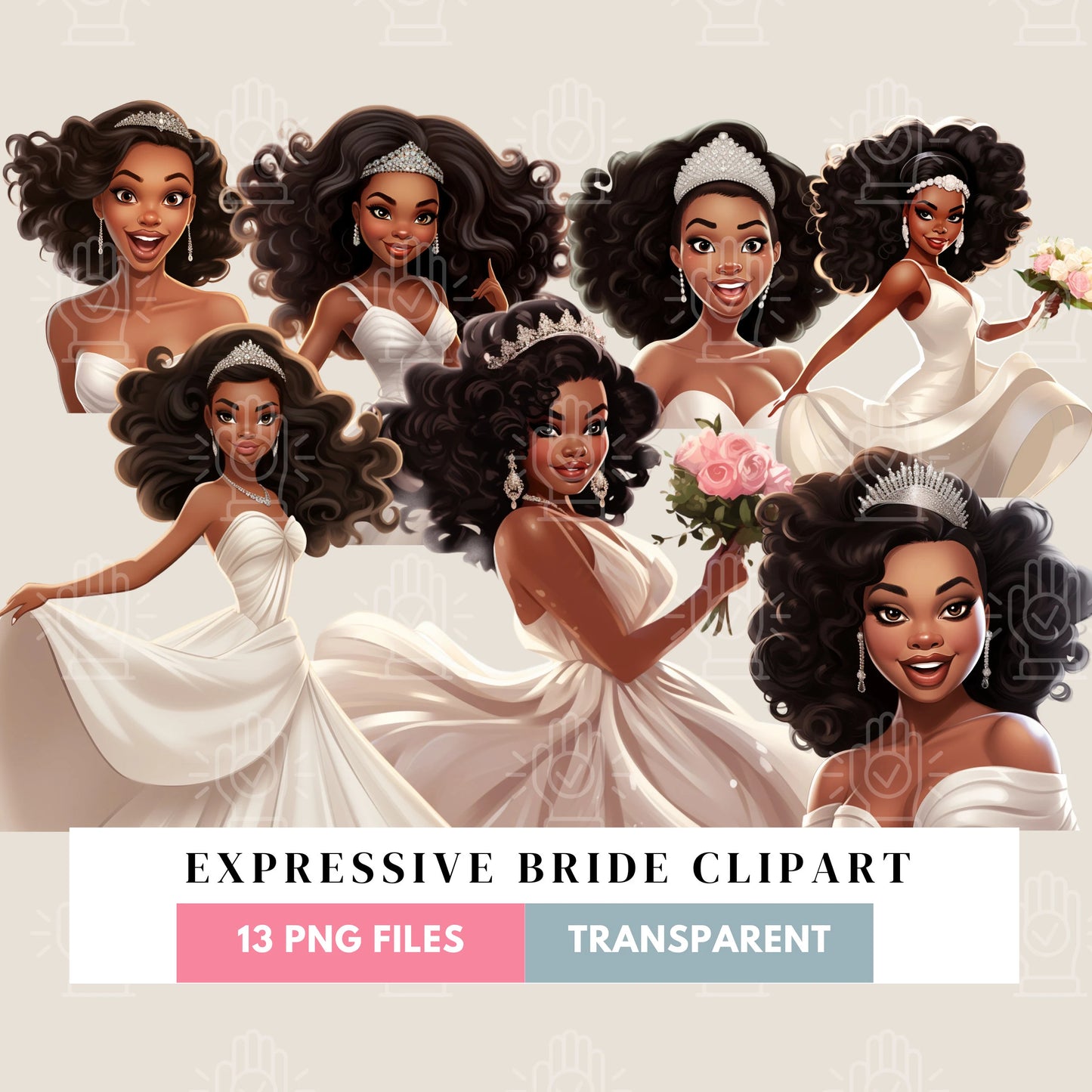 Funny Black Bride Clipart, 13 PNG, Expressive Wedding Cartoon