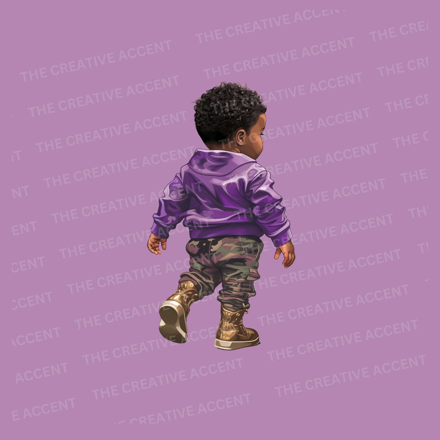 Future Omega Baby Clipart, 7 PNG, Little Black Boy Fraternity in Royal Purple and Old Gold