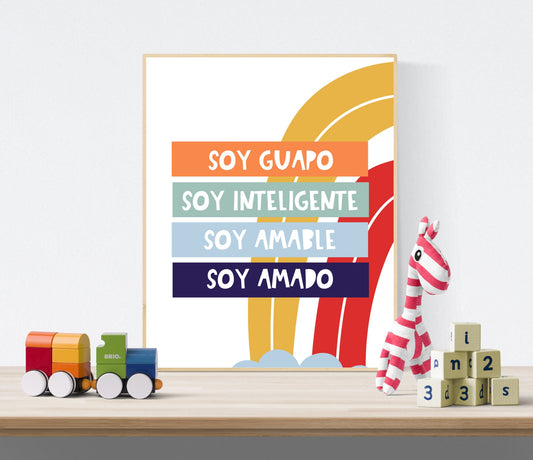 Spanish Kids Printable Art: Soy Guapo Inteligente Amado Kids Affirmation Inspirational Art *Instant Download*