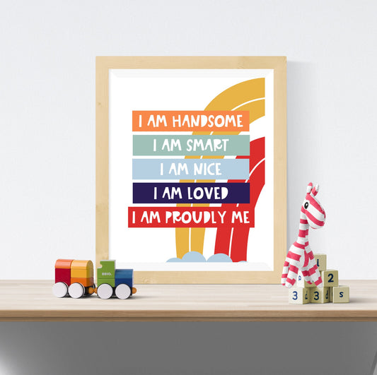 Kids Printable Art: I Am Handsome Smart Nice Loved Proudly Me Kids Wall Art, Nursery Decor, Kids Affirmation Art *Instant Download *