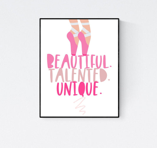 Girls Printable Art: Ballerina - Ballet Affirmations - Beautiful Talented Unique - Dance Wall Art, Room Decor,  *Instant Download*