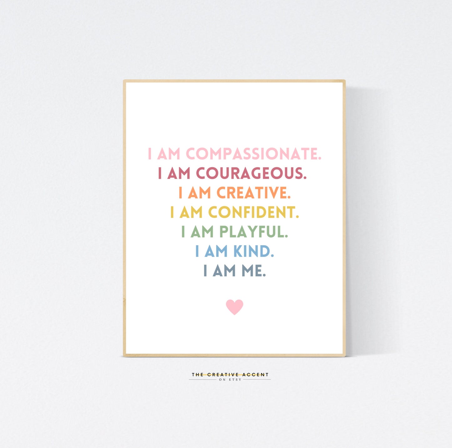 Girls Printable Art: Kids I AM Affirmations - Compassionate, Creative - Wall Art, Nursery, Playroom Decor, *Instant Download *