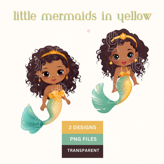 Little Brown Girl Mermaid Clip Art, Afro Girls PNG, Ocean Babies, Baby Mermaid Party Clipart, Toddler Mermaid, Black Kids Sea Birthday Theme