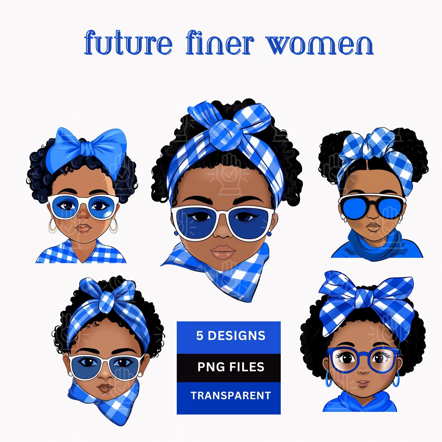 Future Zeta Baby Girls PNG, 5 PNG Files, Royal Blue and White Clipart