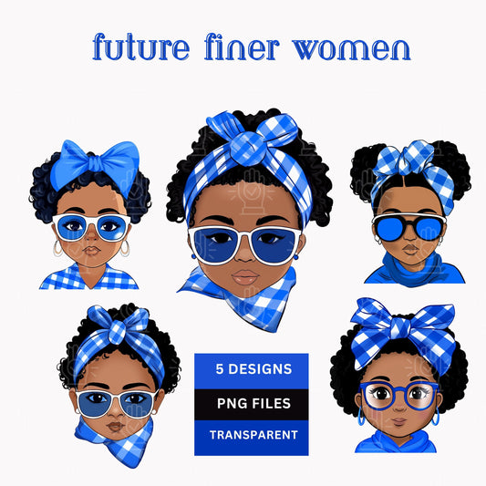 Future Zeta Baby Girls PNG, 5 PNG Files, Royal Blue and White Clipart