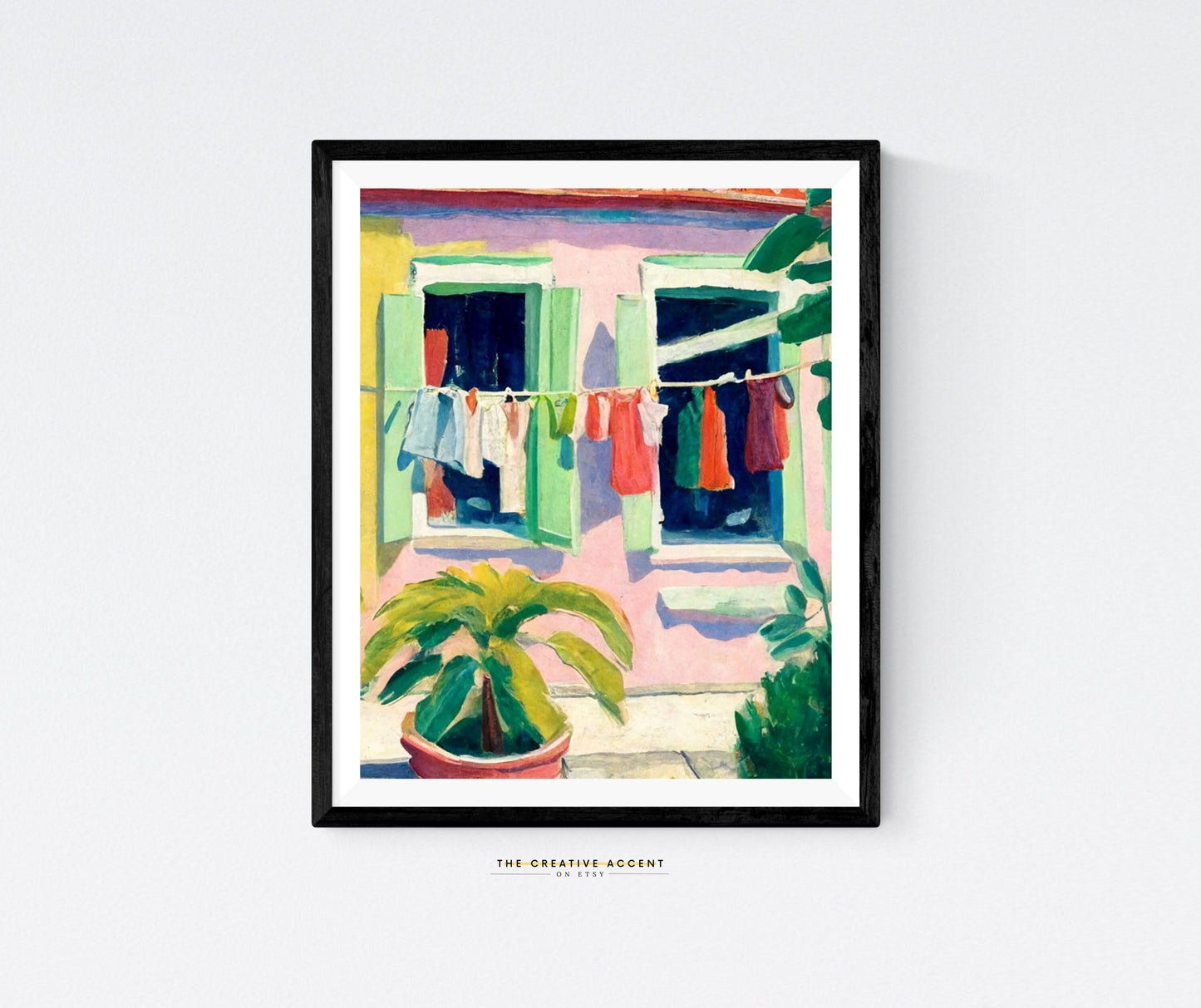 Caribbean Art, "Clothes Hanging", Black Community Printable Painting, Tropics Art, Black Art, Tropical decor, Palm trees, Afro Wall art
