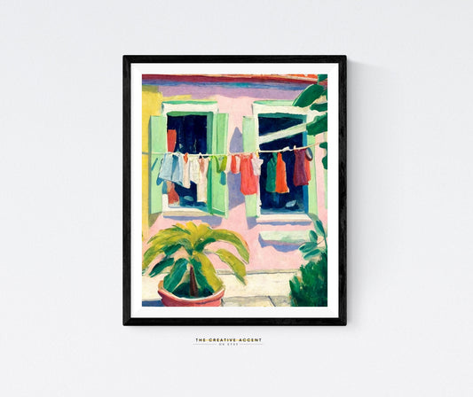Caribbean Art, "Clothes Hanging", Black Community Printable Painting, Tropics Art, Black Art, Tropical decor, Palm trees, Afro Wall art