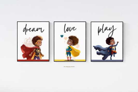 Black Boy Superhero Prints, Boy Wall Art, Digital Motivational affirmations, Kids decor, Poster, Kids Room, African-American Art, Toddler