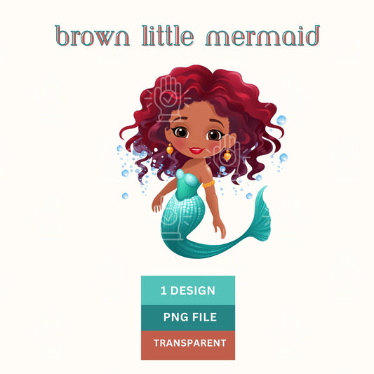 Brown Girl Mermaid Clip Art, Afro Baby PNG, Ocean Babies, Kids Little Mermaid Party Clipart, Toddler Mermaid, Sea Birthday