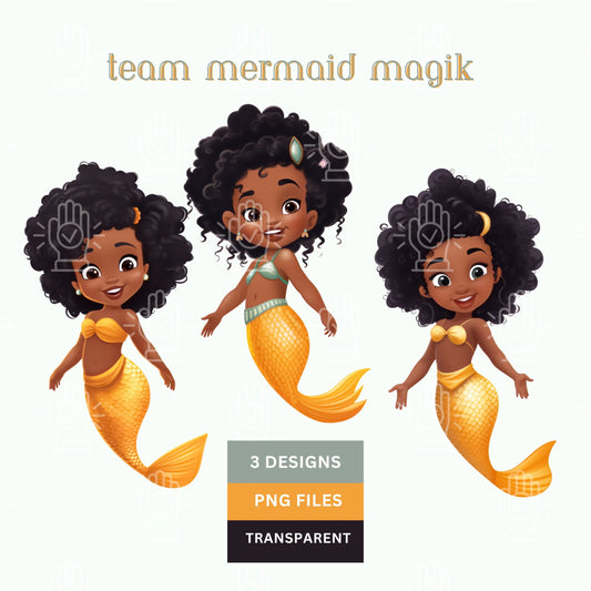 Black Girl Mermaid Clip Art, Little Afro Girls PNG, Ocean Babies