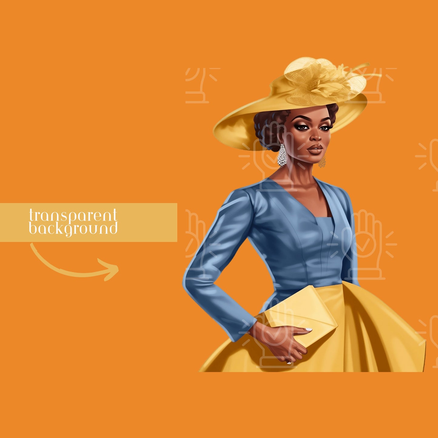 Church Woman Clip Art, Black Girl With church hat, Church sisters, curvy Black women, religious ladies group, sublimation, Flyer Cartoon Art