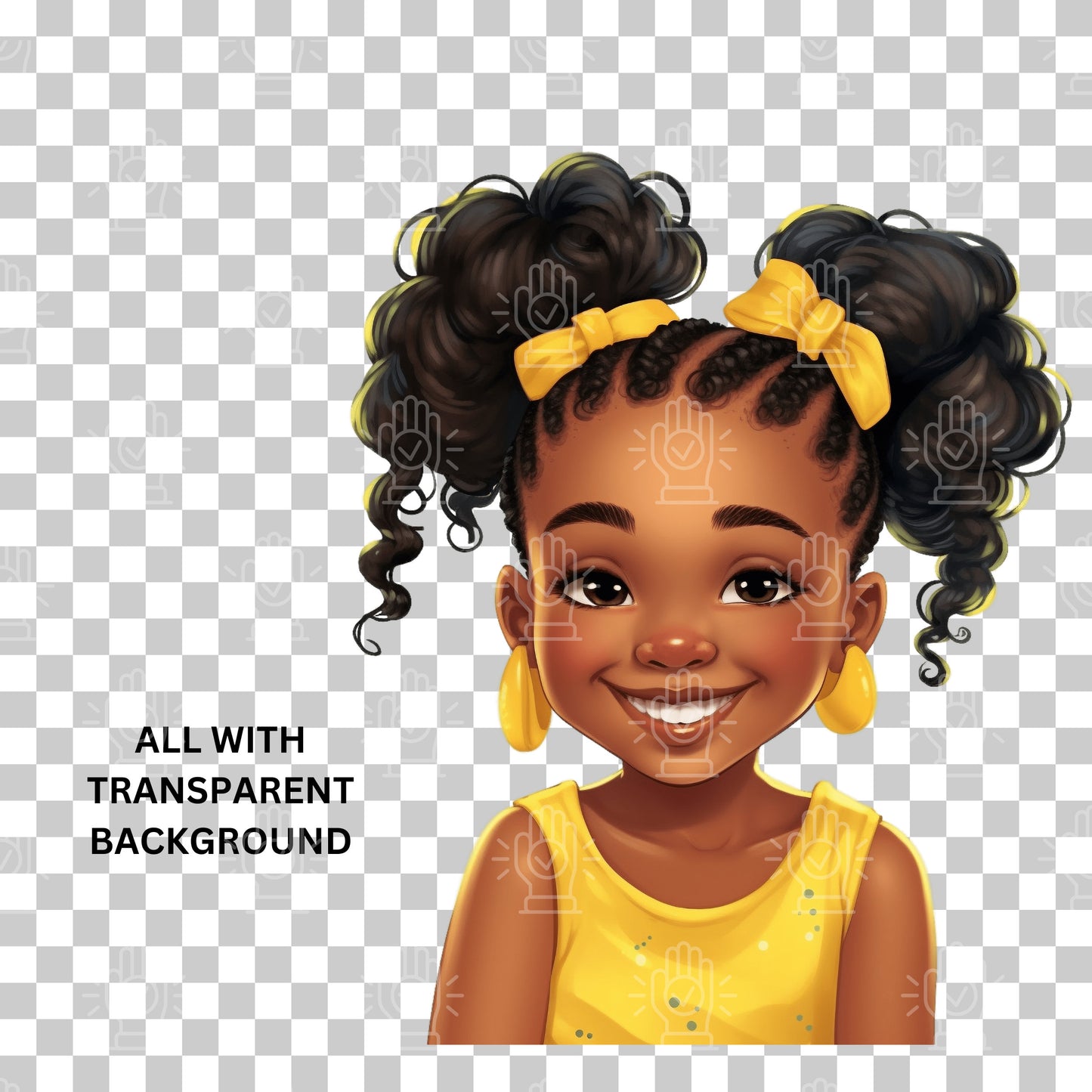 Little Black Girl Clipart, 20 PNG Bundle, Happy Afro Girls