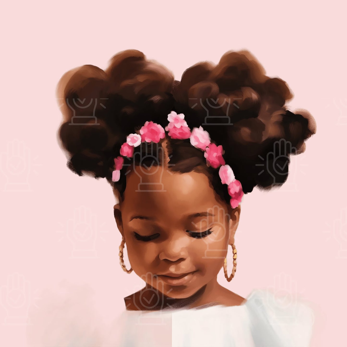 Little Black Girl Watercolor Clipart, 20 PNG bundle, Afro Puffs, Commercial Use