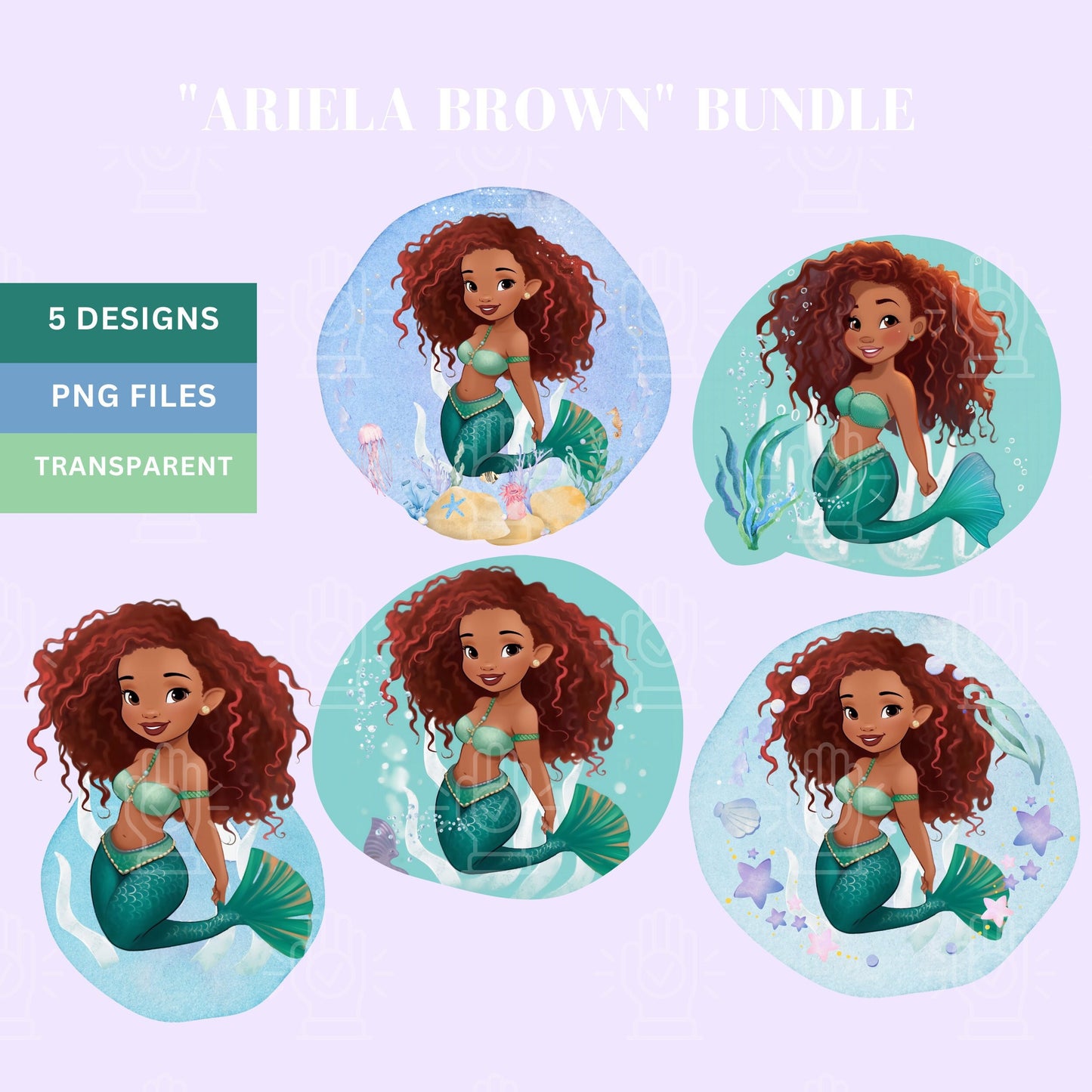 Black Little Mermaid Clip Art, Red Afro Girls PNG, Kids Baby Mermaid Birthday Clipart, Toddler Mermaid, Ariel Pool Party, Ocean, Swimming