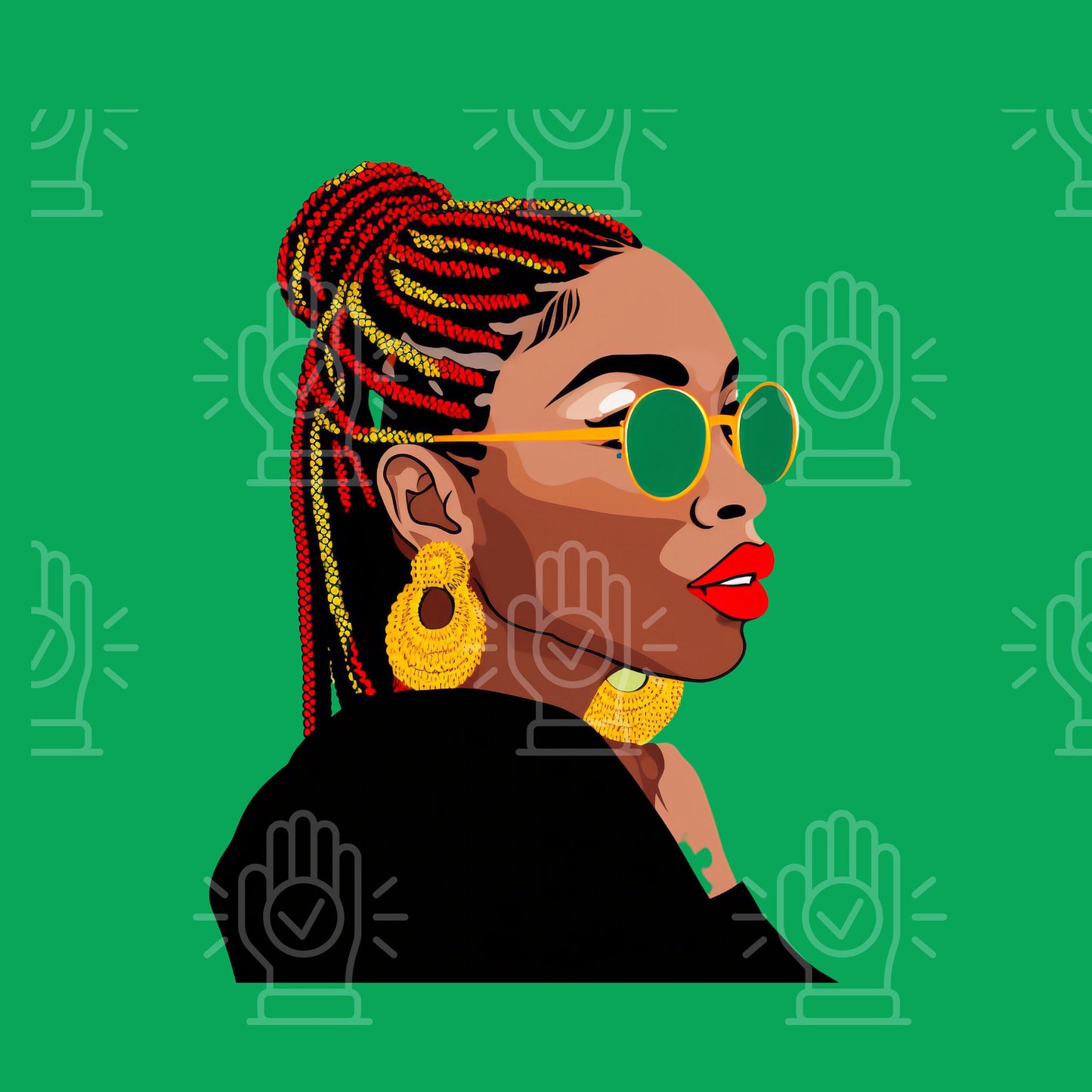 Black Woman Juneteenth Clipart, 10 PNG, Woman Bundle PNG, African American, Red, Green & Yellow, girl with Braids, Salon Stylist Hairstyle