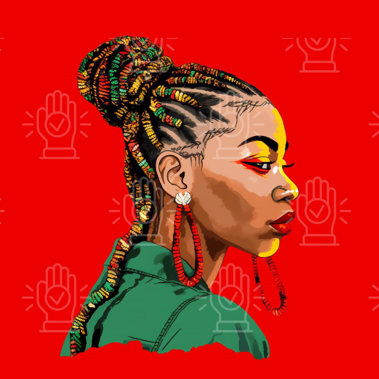 Black Woman Juneteenth Clipart, 10 PNG, Woman Bundle PNG, African American, Red, Green & Yellow, girl with Braids, Salon Stylist Hairstyle