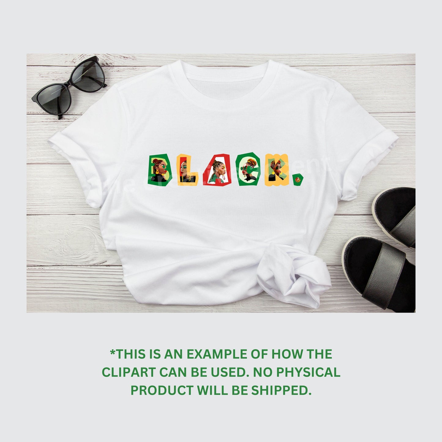 Modern Black Pride T-Shirt Design and Clipart, 2 PNG, The Word "Black" with Black Women Imagery
