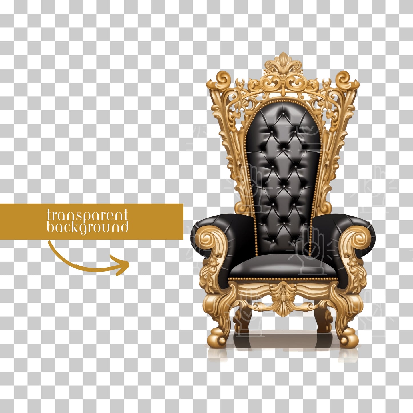 Black Throne Clipart, Royal Theme Clip Art, PNG, Black and Gold Chair, Cartoon, Illustration, Download