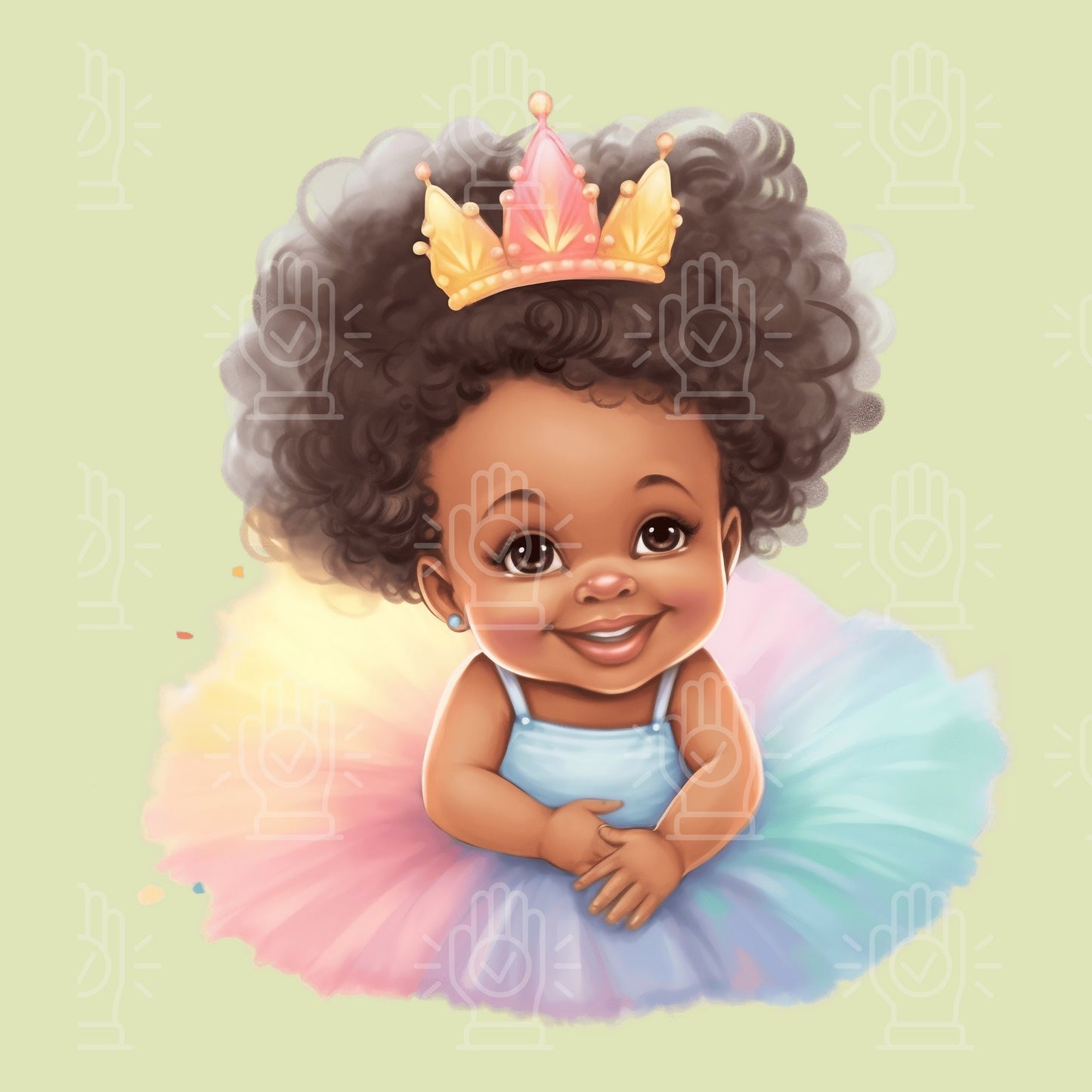 Pastel Baby Clipart, Black Baby in Tutu Clipart, Little Princess Clip Art, Black Girl with Crown PNG, natural hair, baby shower pastel theme