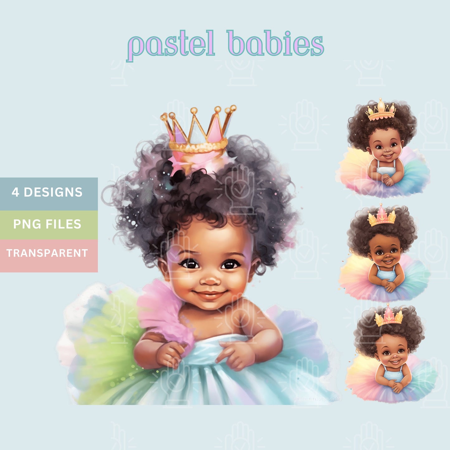 Pastel Baby Clipart, Black Baby in Tutu Clipart, Little Princess Clip Art, Black Girl with Crown PNG, natural hair, baby shower pastel theme