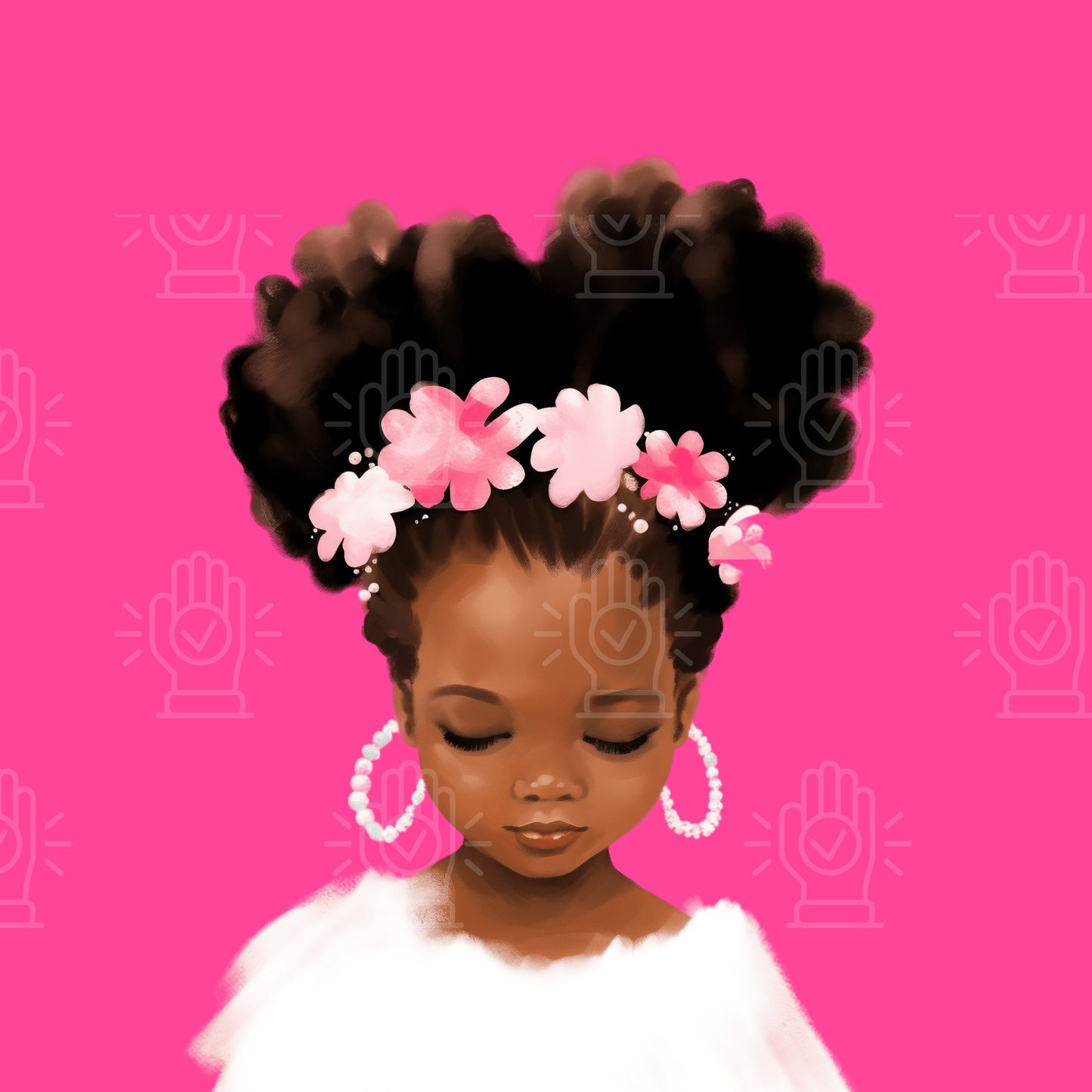 Little Black Girl Watercolor Clipart, 20 PNG bundle, Afro Puffs, Commercial Use