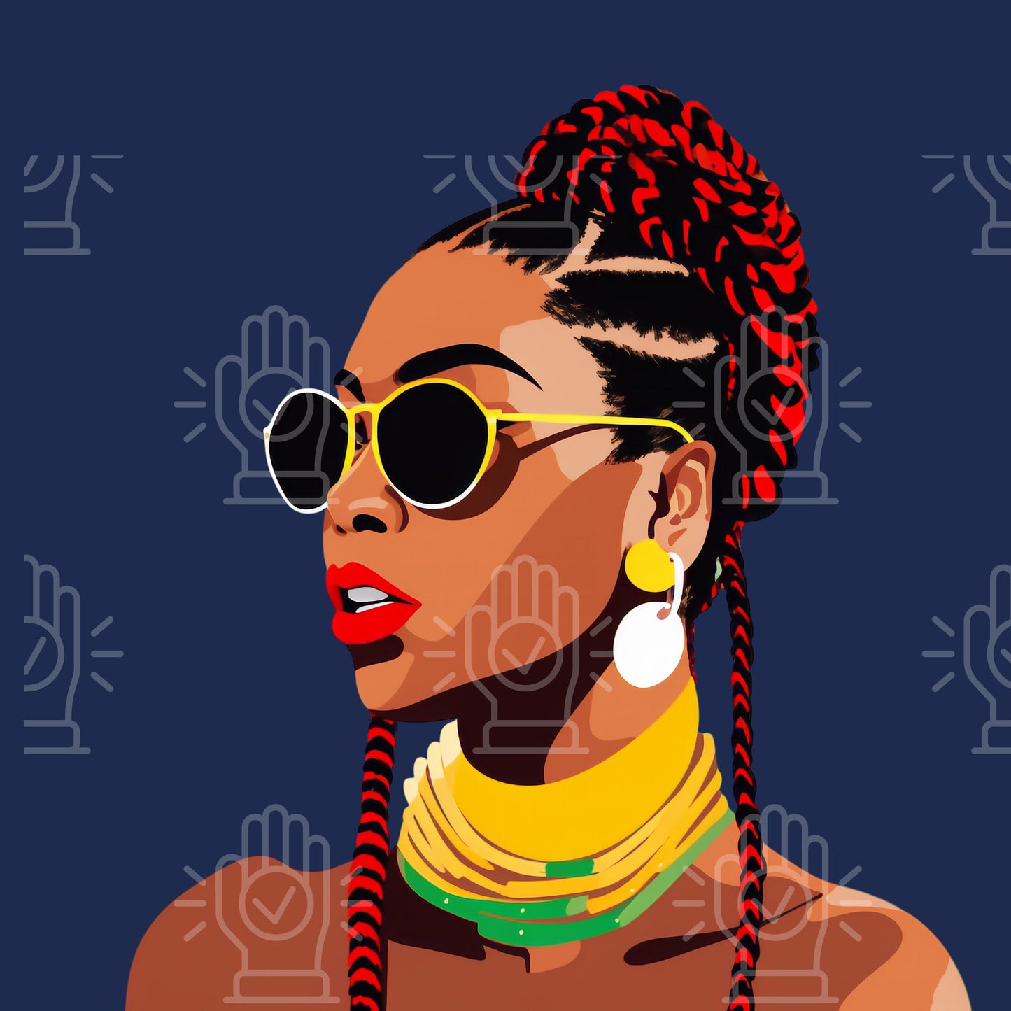 Black Woman Juneteenth Clipart, 10 PNG, Woman Bundle PNG, African American, Red, Green & Yellow, girl with Braids, Salon Stylist Hairstyle