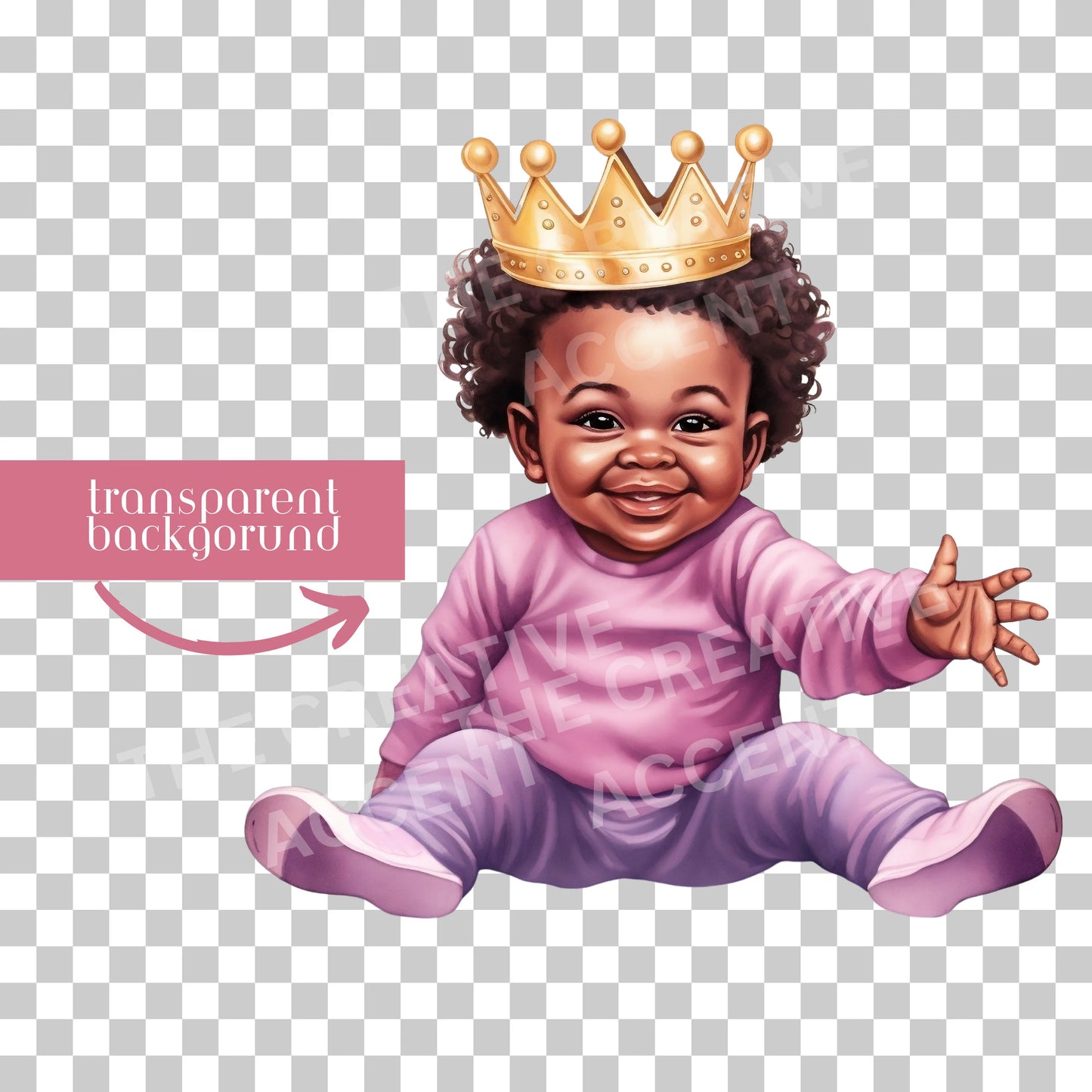 Casual Black Princess in Purple, 5 PNG Files, Black Baby Girl Clipart