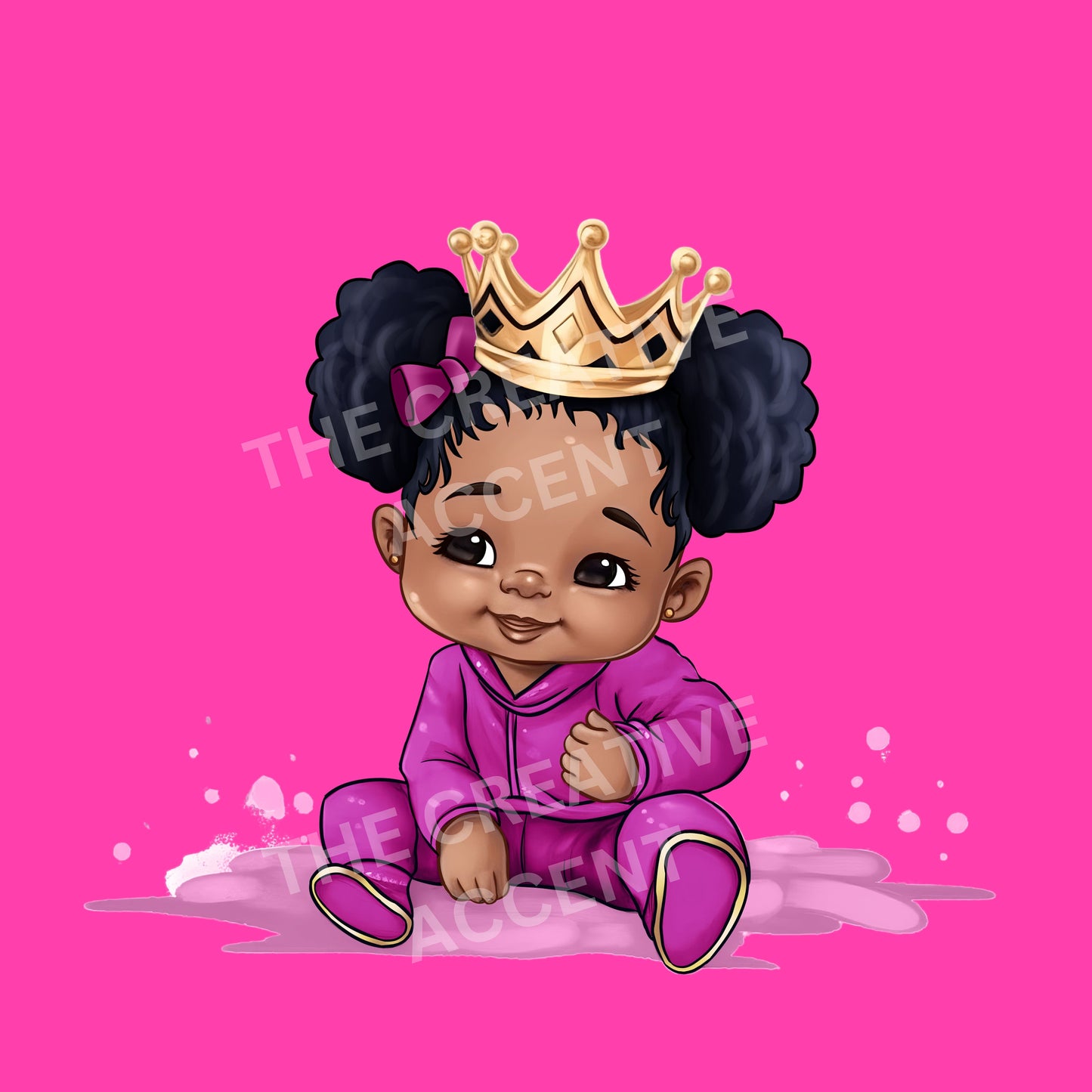 Black Gender Reveal Clipart, Little Black Boy Prince & Little Black Baby Girl Princess, Baby Shower, Watercolor Illustration, Gold Crown PNG