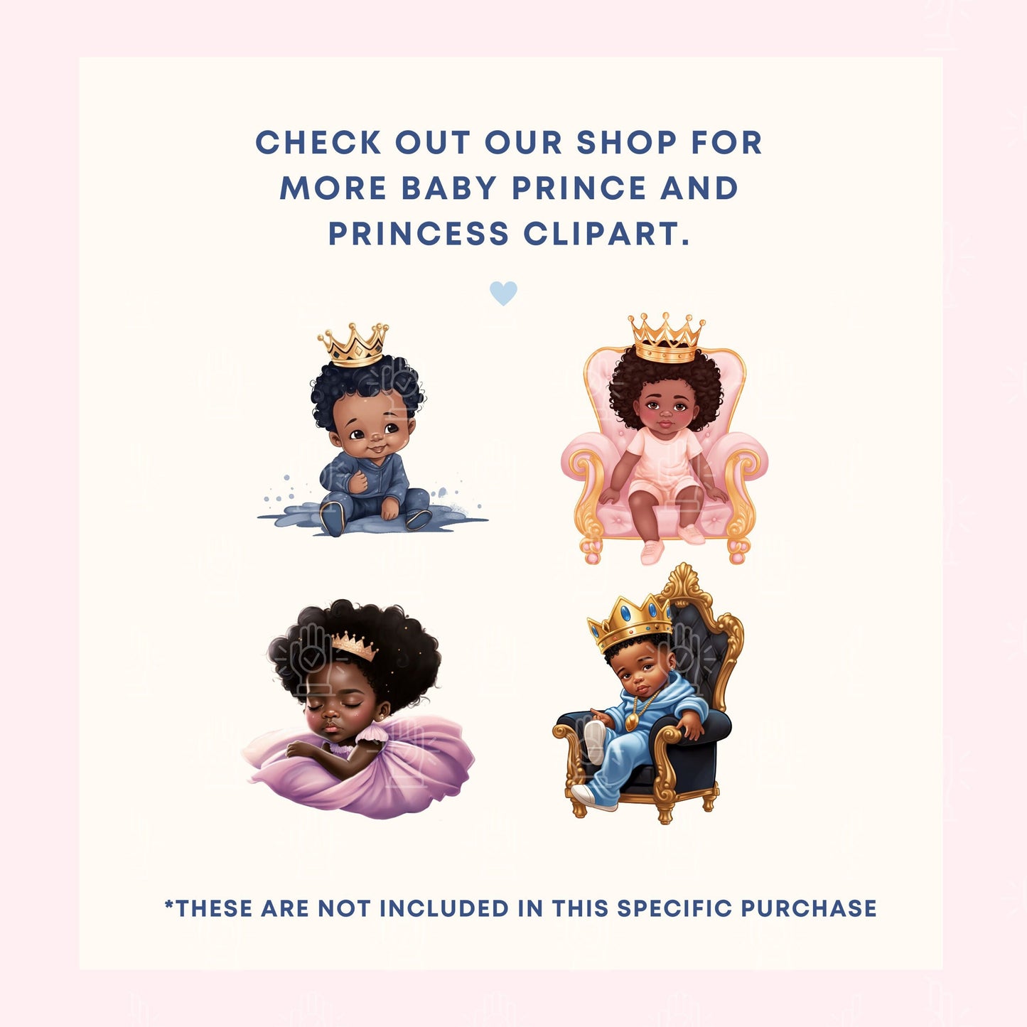 Black Gender Reveal Clipart, Little Black Boy Prince & Little Black Baby Girl Princess, Baby Shower, Watercolor Illustration, Gold Crown PNG