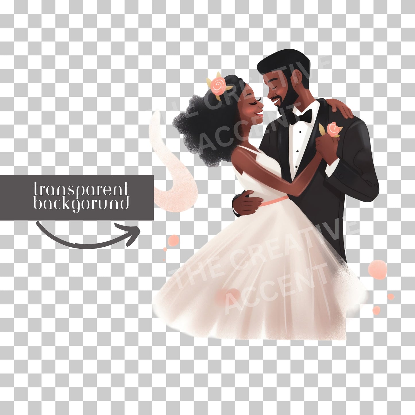 Black Wedding Clipart, Black Newlywed Couple Clip art, Newlyweds PNG, Engagement Dinner, Celebration, African -American Bride and Groom