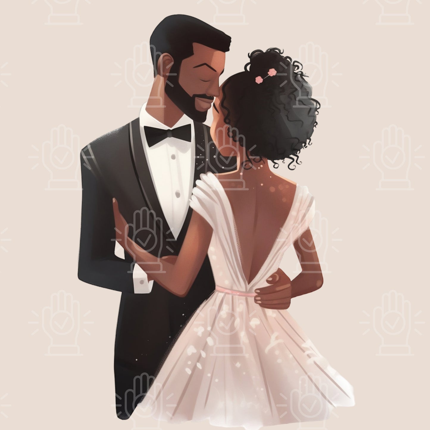 Black Wedding Clipart, Black Newlywed Couple Clip art, Newlyweds PNG, Engagement Dinner, Celebration, African -American Bride and Groom