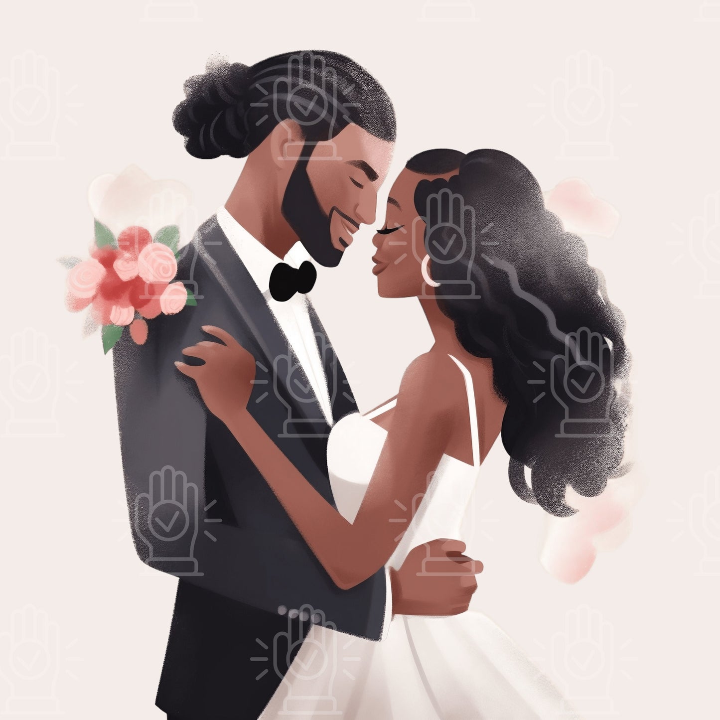 Black Wedding Clipart, Black Newlywed Couple Clip art, Newlyweds PNG, Engagement Dinner, Celebration, African -American Bride and Groom