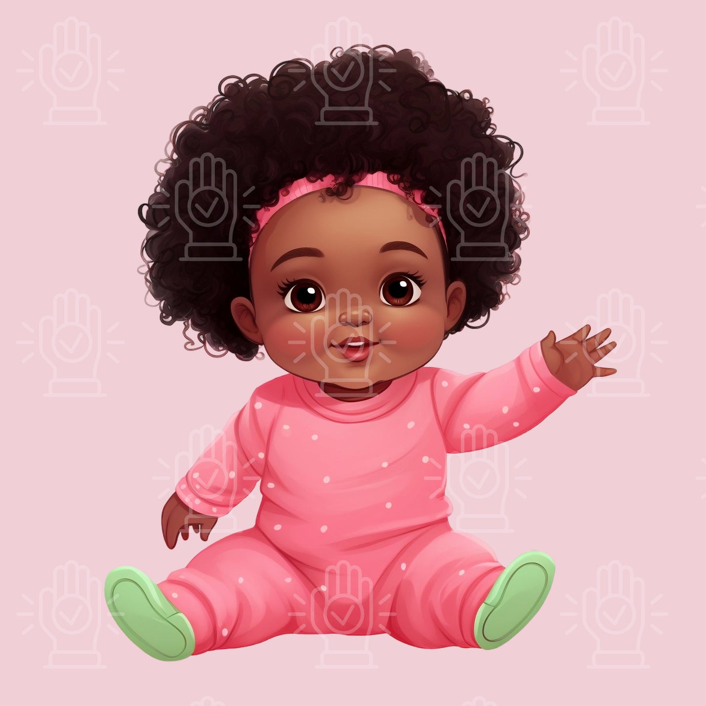 Black Baby Girl Bundle in Onesies Clipart, 12 PNG Illustration, Different Expressions, Cute Little Newborn, Colorful Babies Cartoon Shower