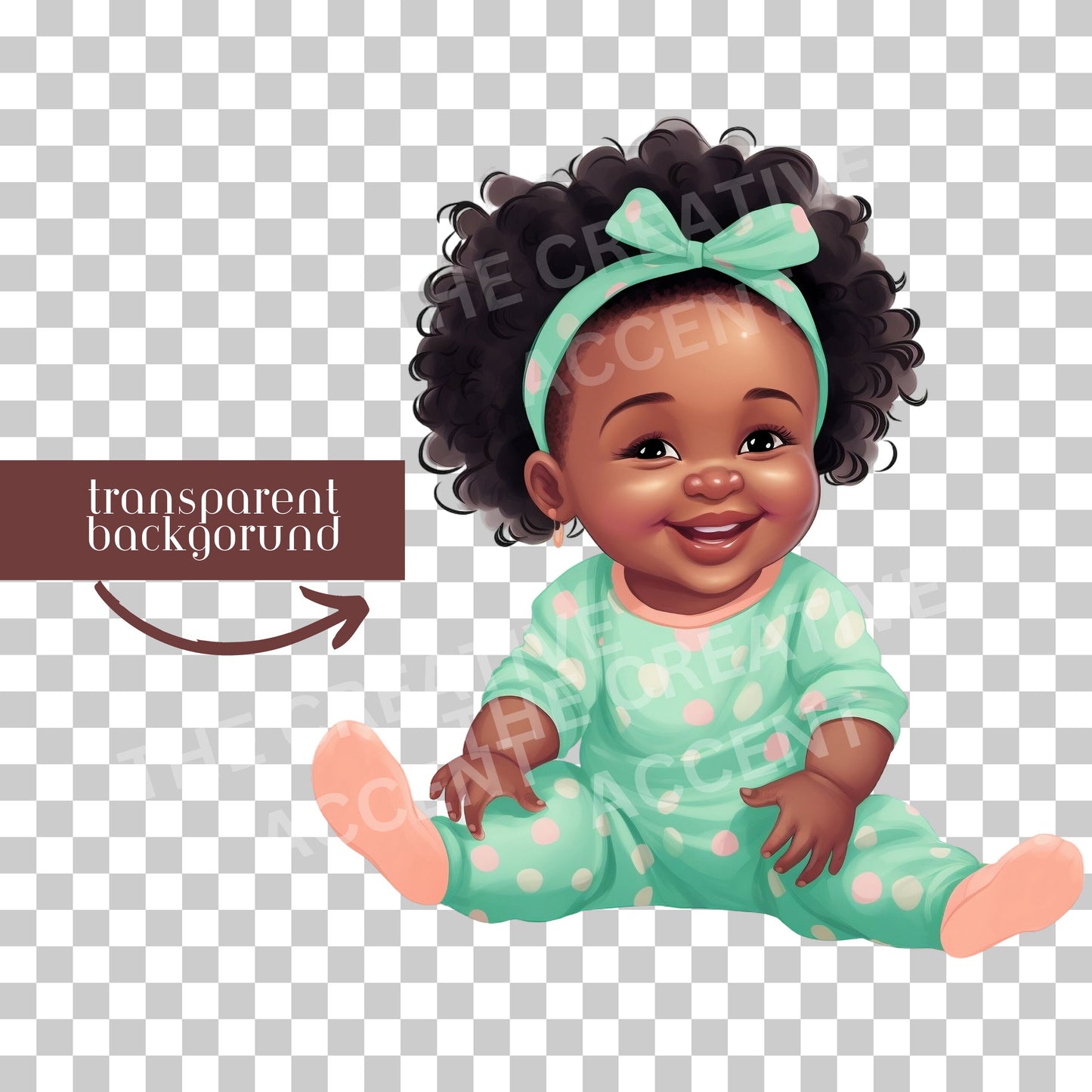 Black Baby Girl Bundle in Onesies Clipart, 12 PNG Illustration, Different Expressions, Cute Little Newborn, Colorful Babies Cartoon Shower