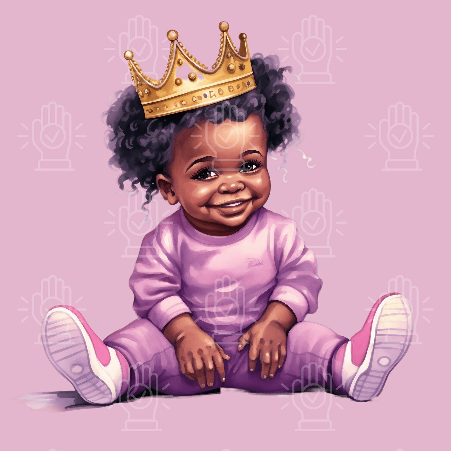 Casual Black Princess in Purple, 5 PNG Files, Black Baby Girl Clipart