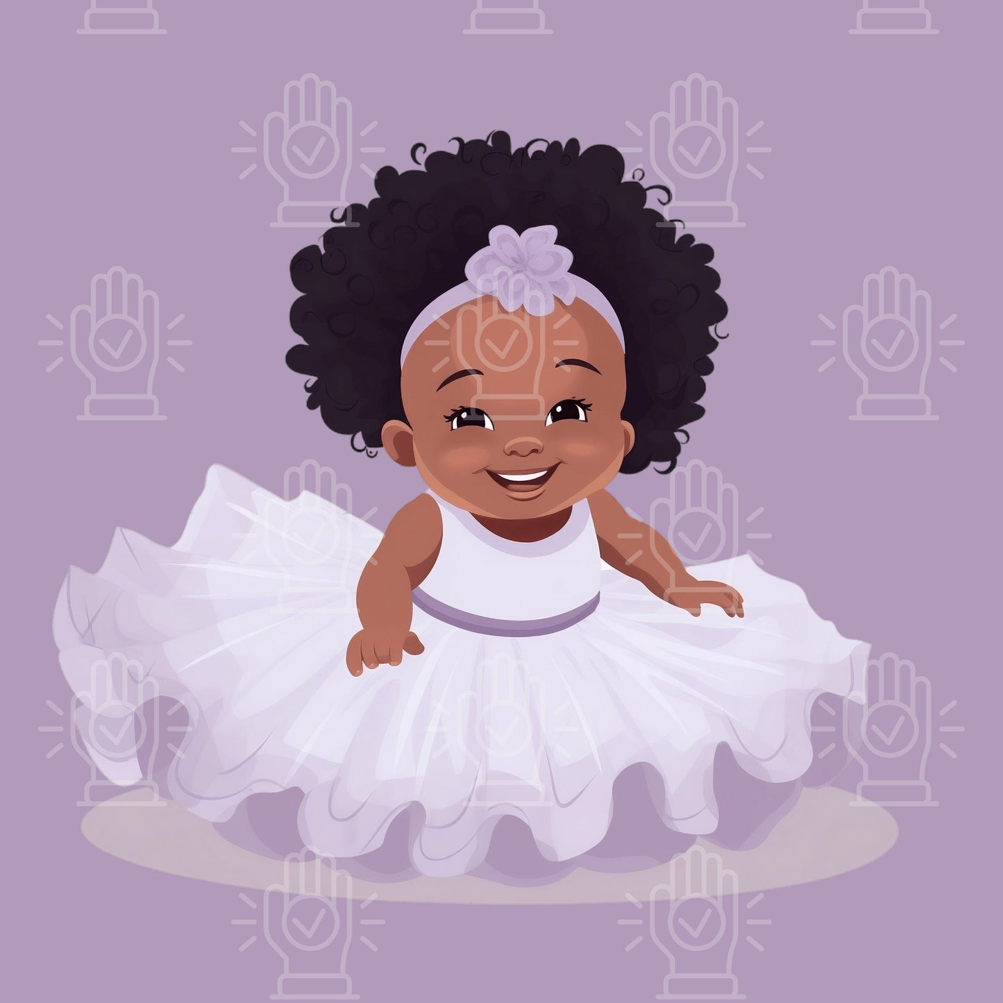 Black Baby Girl in Lavender Tutu Dress Clipart, Little Girl PNG, Purple Theme Baby shower, Brown kids clipart, natural hair, Gender Reveal
