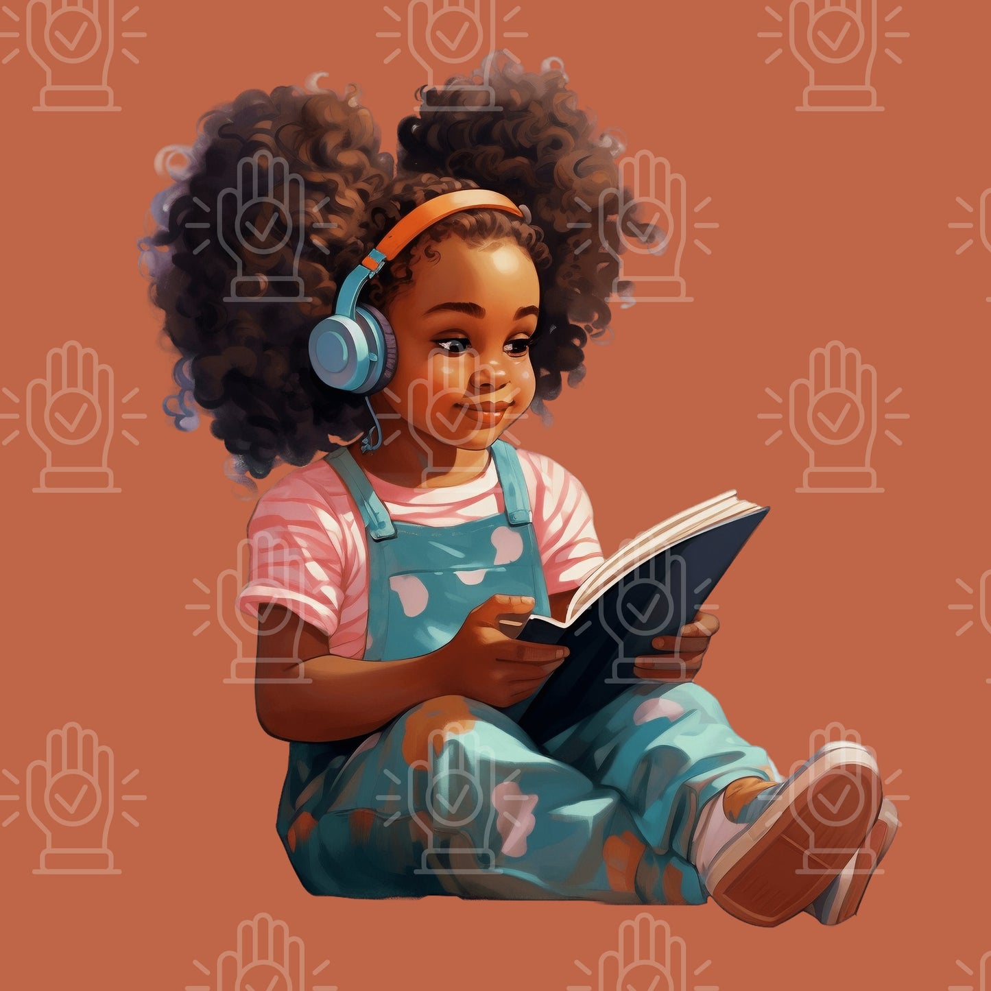 Unique Black Girl Reading Clipart, Little Toddler, Retro child cartoon illustration, 9 PNG, Reading, School, Writing, African-American afro