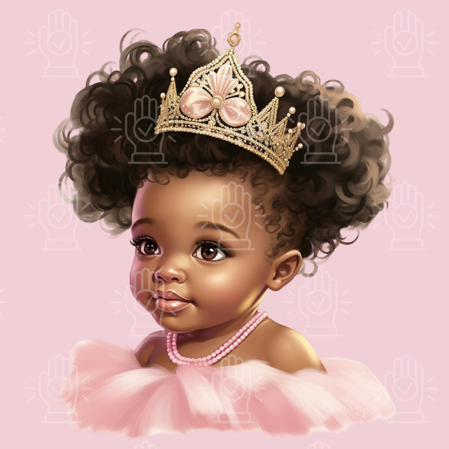 Black Baby Girl Princess in Pink Tutu Clipart, Baby Shower clipart, Little Girl with Crown, Gender Reveal, PNG bundle, Pink Theme, Afro hair