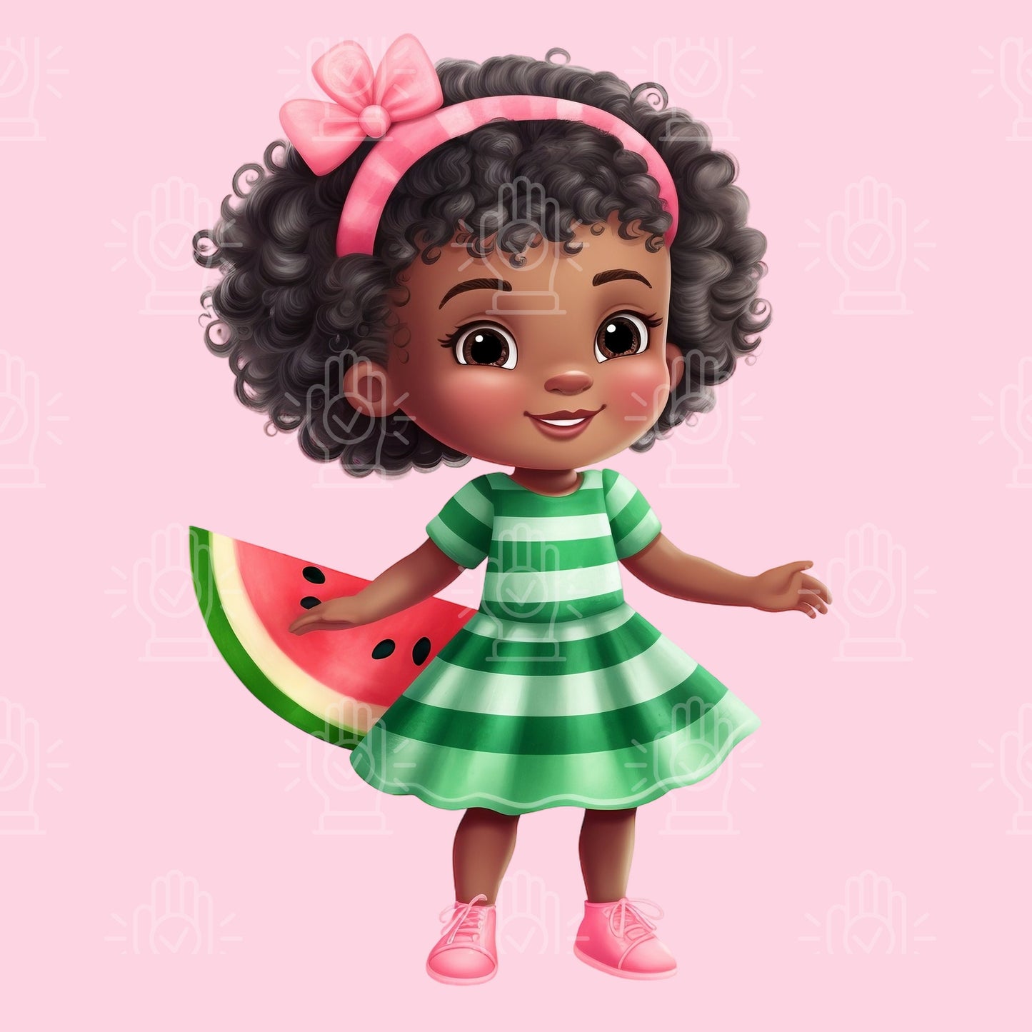 Watermelon Baby Girl Clipart, 7 PNG, Little Black Girl Toddler, Cute Watermelon Theme, Cute Afro, Dresses, Watercolor Soft Illustration