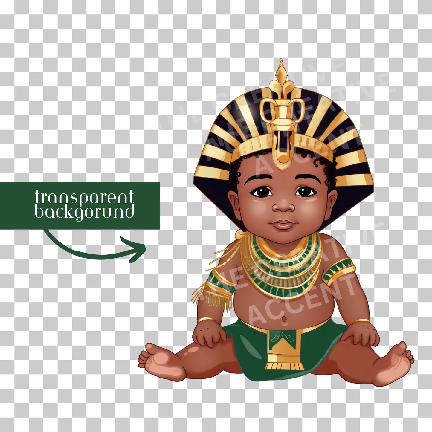 Egyptian Emerald Green Black Baby Shower Clipart, Pharaoh Baby King Tut, Tutankhamun
