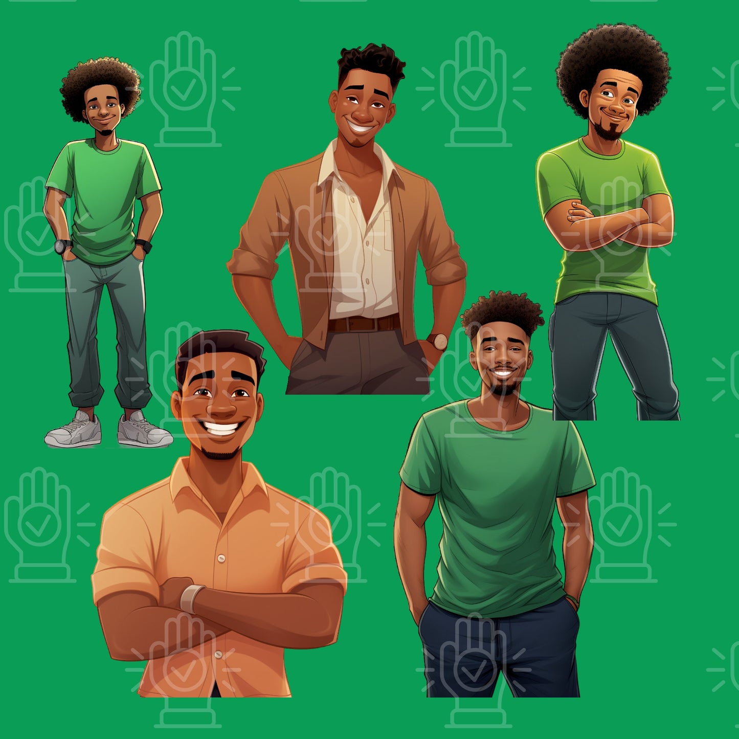 Black Man Clipart, PNG bundle, Brown Men Male Images Art, Afro Natural Hair, Locs, African-American Cartoon Illustration, Commercial use