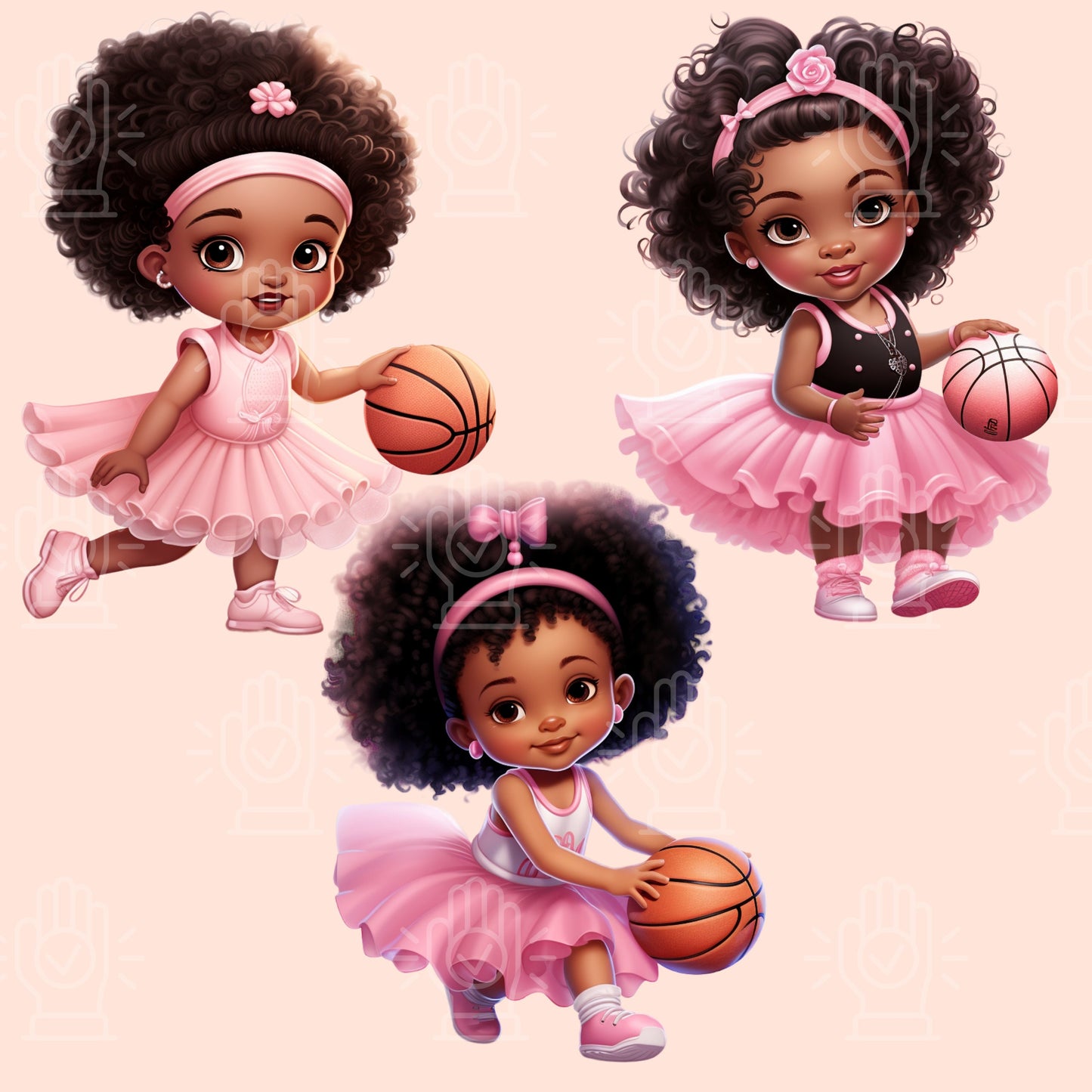 Basketball Baby Girl Princess, 12 PNG, Pink Tutu Dress, Little Black Baby Shower Clipart, Sports Theme Illustration, Sports Gender Reveal