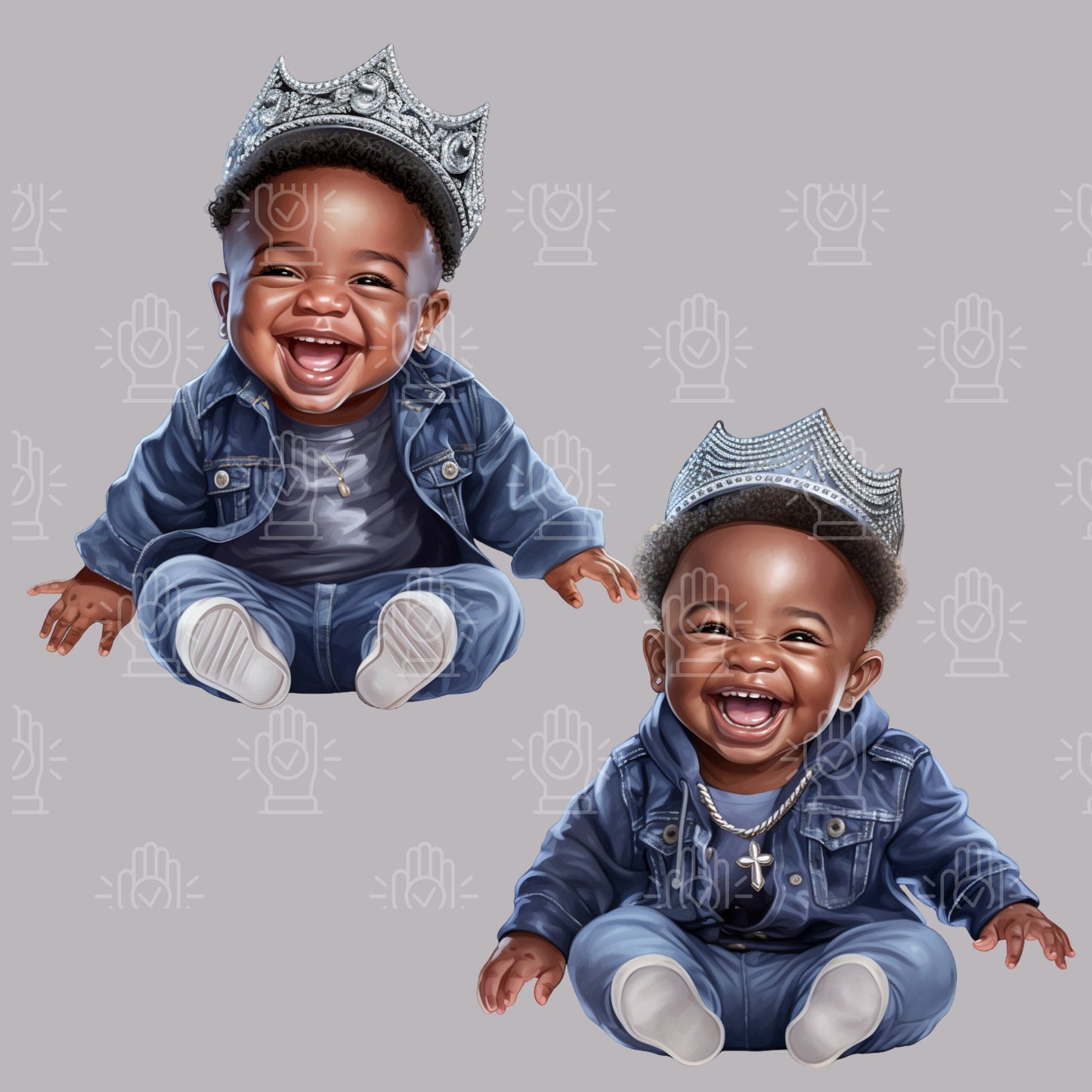 Denim and Diamond Black Baby Boy Prince Clipart, 9 PNG, Silver, Blue Jean Bling Baby Shower Theme, Silver, Cartoon, Bling Royal Prince Crown