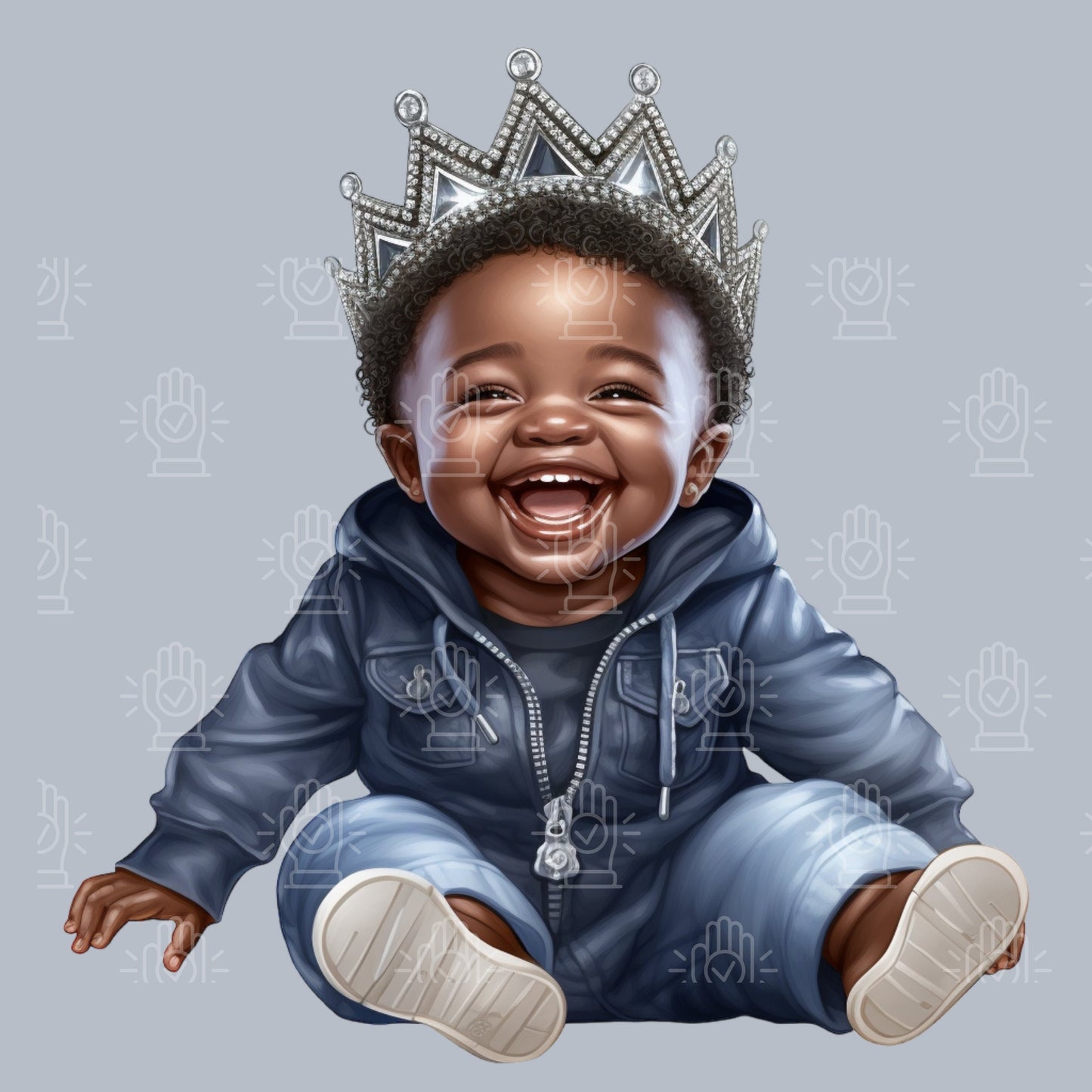 Denim and Diamond Black Baby Boy Prince Clipart, 9 PNG, Silver, Blue Jean Bling Baby Shower Theme, Silver, Cartoon, Bling Royal Prince Crown